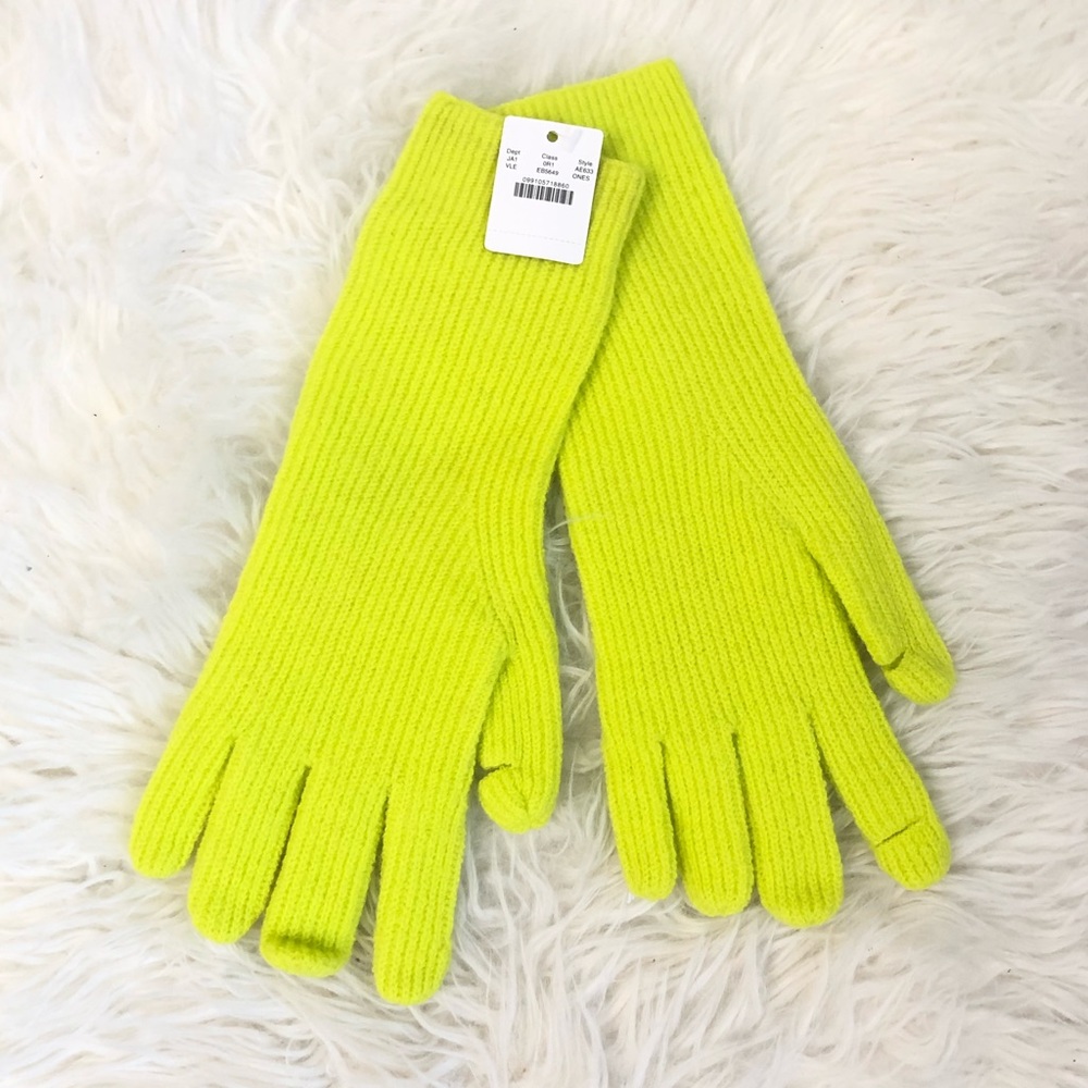 J. Crew Ribbed Texting Gloves Supersoft Yarn Neon - Picture 2 of 3